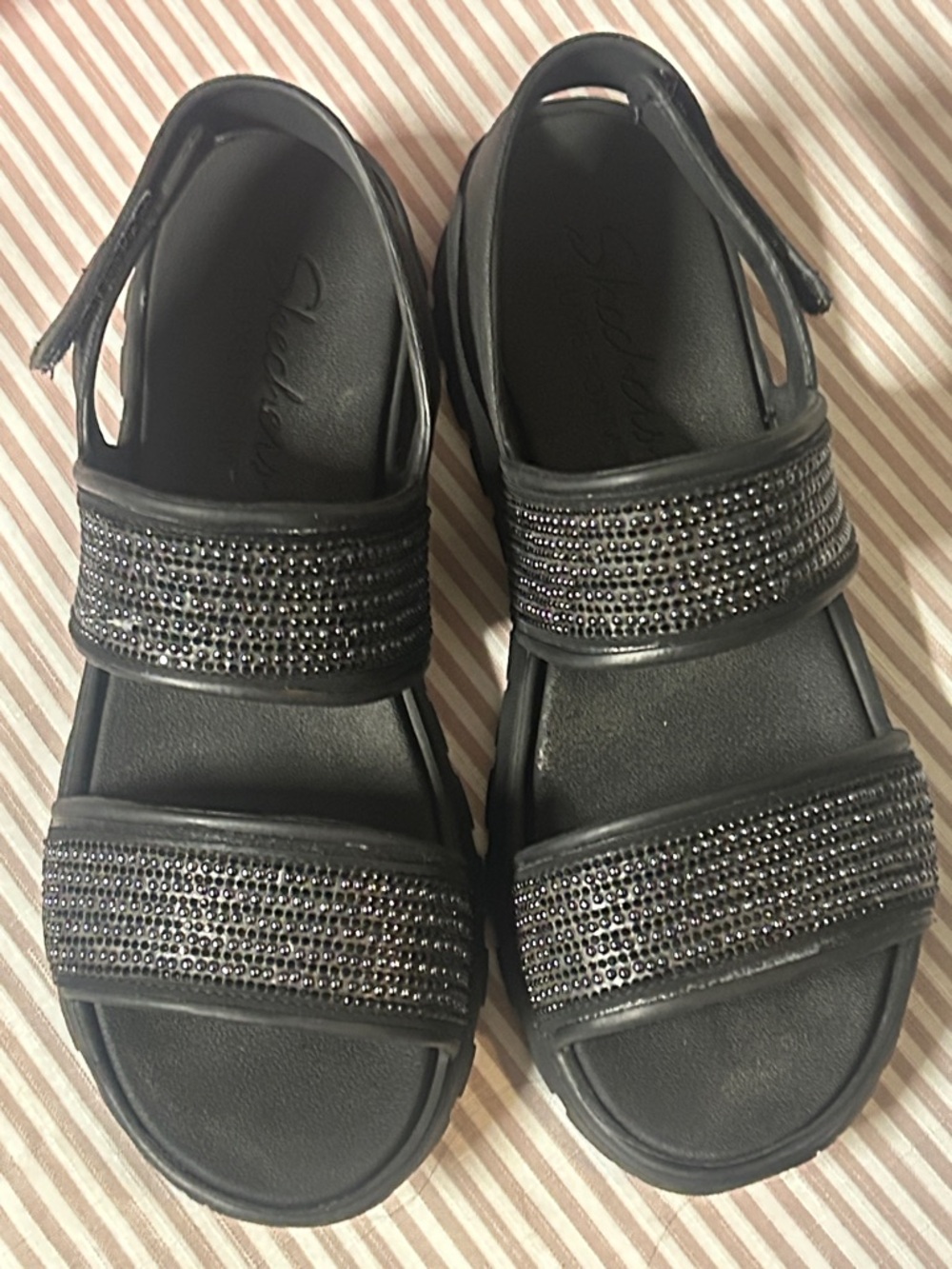 Skechers Women’s Black Embellished Sandals - Comfort Slip-On